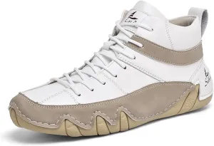 Men's Lightweight Handmade High Top Chukka Boots - Soft Leather Lace-Up Ankle Boots for Driving Hiking & Walking - Non-Slip Dress Sneakers All Season Casual