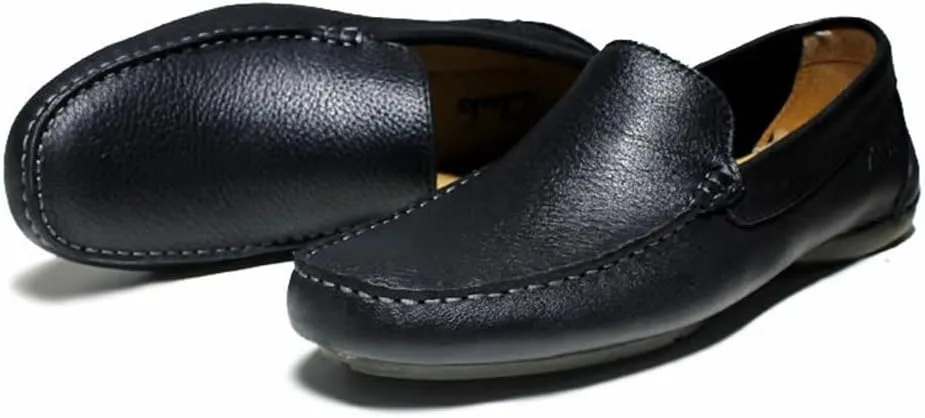 Men's Loafers Genuine Leather Stitching Details Round Toe Rubber Sole Suede Vamp Simple Lightweight Flat Heel Slip Resistant Casual Slip-on