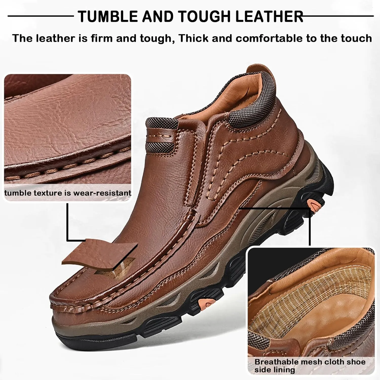 Men's Loafers Leather Business High-top Casual Slip on Shoes, Waterproof Lightweight Breathable Dress Boots Walking Driving Travel Outdoor Shoes