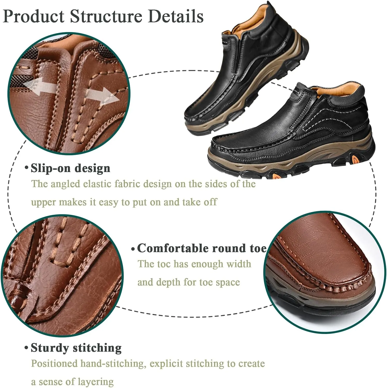 Men's Loafers Leather Business High-top Casual Slip on Shoes, Waterproof Lightweight Breathable Dress Boots Walking Driving Travel Outdoor Shoes