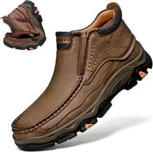 Men's Loafers Leather Business High-top Casual Slip on Shoes, Waterproof Lightweight Breathable Dress Boots Walking Driving Travel Outdoor Shoes