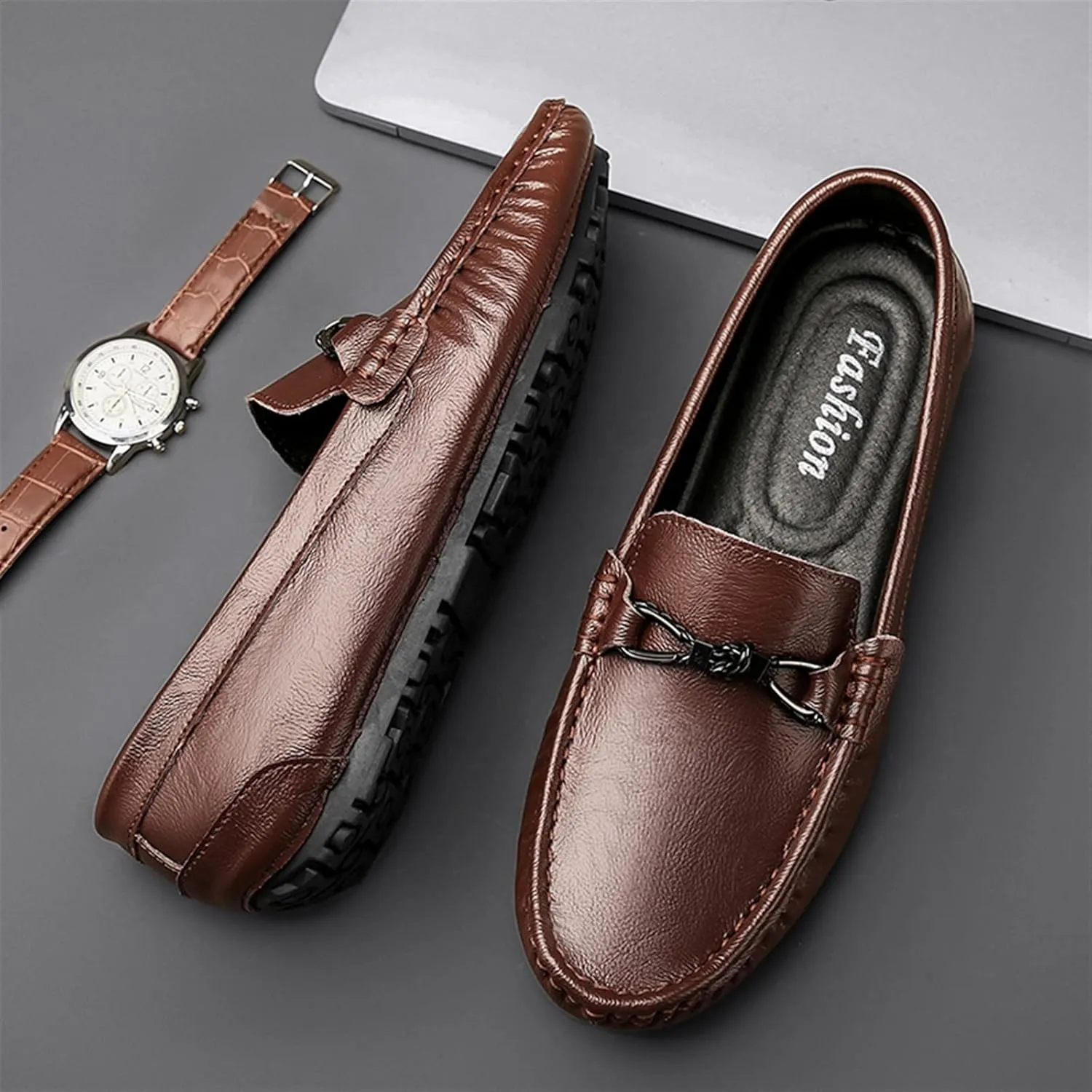 Men's Loafers Lightweight Simple Driving Loafers Leather Anti-Slip Slip Resistant Comfortable Wedding Slip-ons