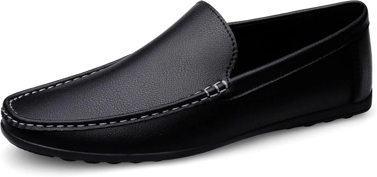 Mens Loafers Round Toe Vegan Leather Solid Color Anti-Slip Comfortable Lightweight Party Slip-ons