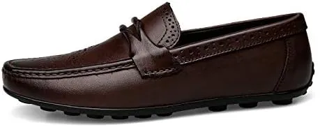 Mens Loafers Shoe Round Toe Solid Color Wingtip Leather Loafer Shoes Lightweight Comfortable Anti-Slip Fashion Slip On