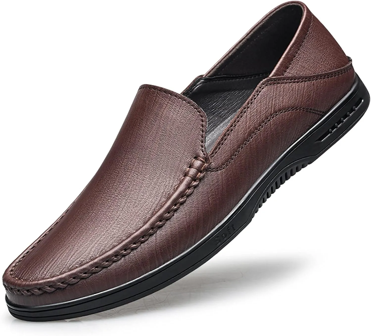 Men's Loafers Shoes Breathable Simple Moccasins Shoes Leather Lightweight Flat Heel Flexible Fashion Prom Slip On