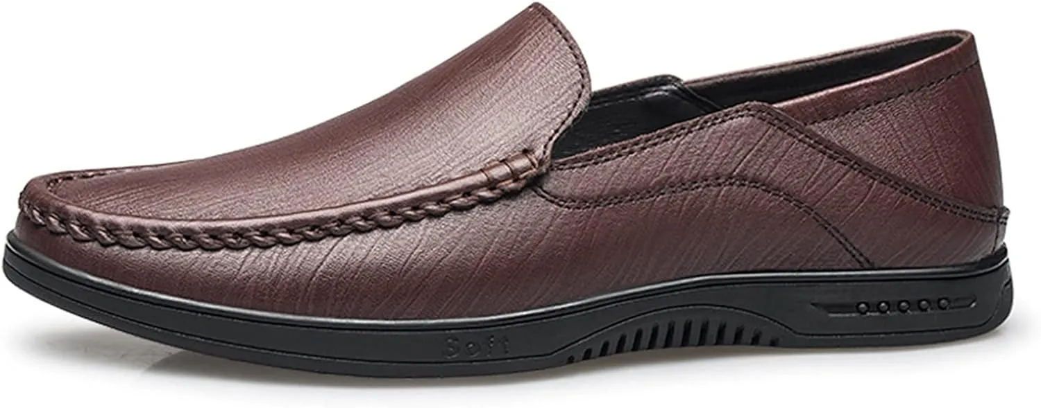 Men's Loafers Shoes Breathable Simple Moccasins Shoes Leather Lightweight Flat Heel Flexible Fashion Prom Slip On