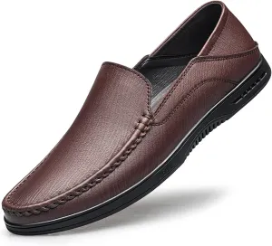 Men's Loafers Shoes Breathable Simple Moccasins Shoes Leather Lightweight Flat Heel Flexible Fashion Prom Slip On