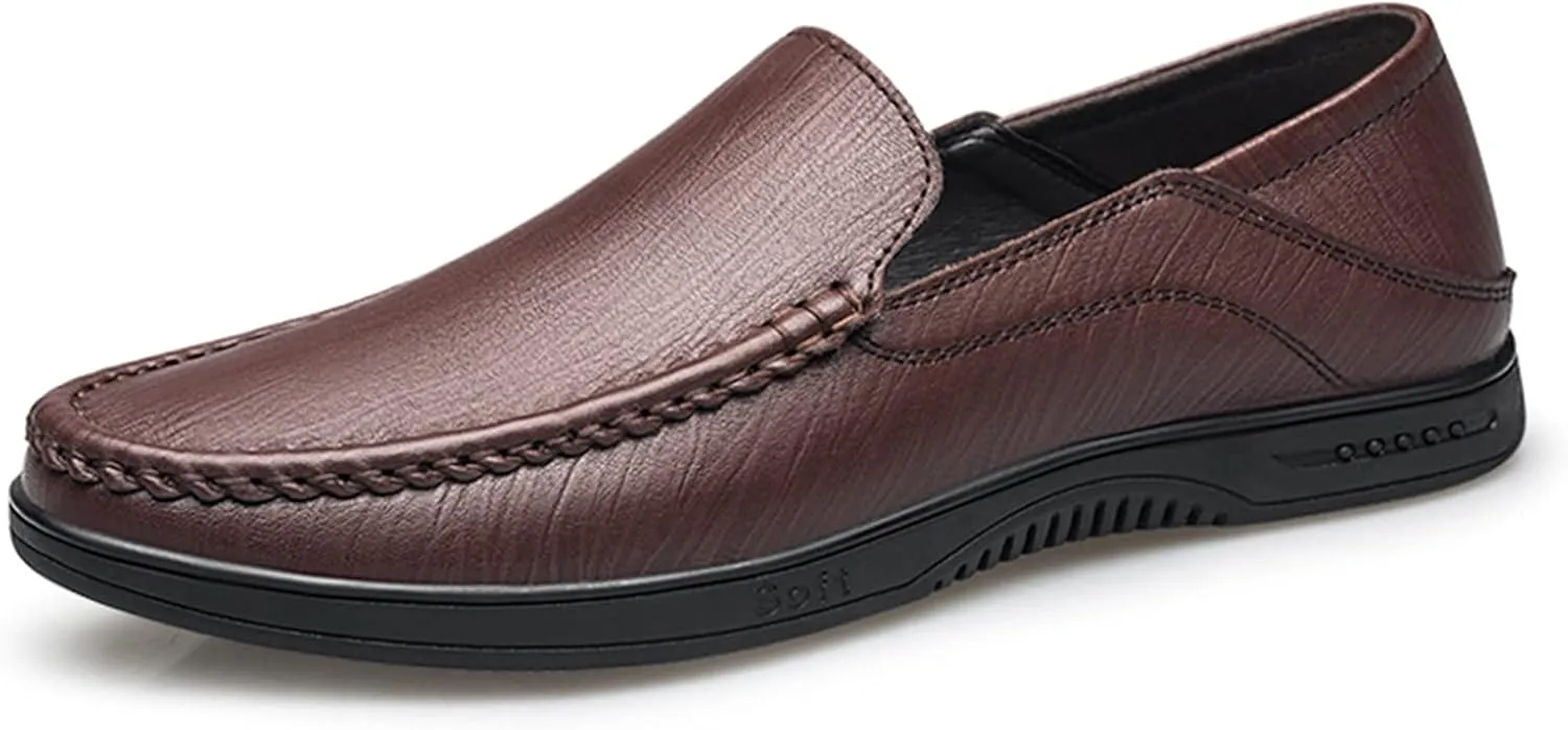 Men's Loafers Shoes Breathable Simple Moccasins Shoes Leather Lightweight Flat Heel Flexible Fashion Prom Slip On