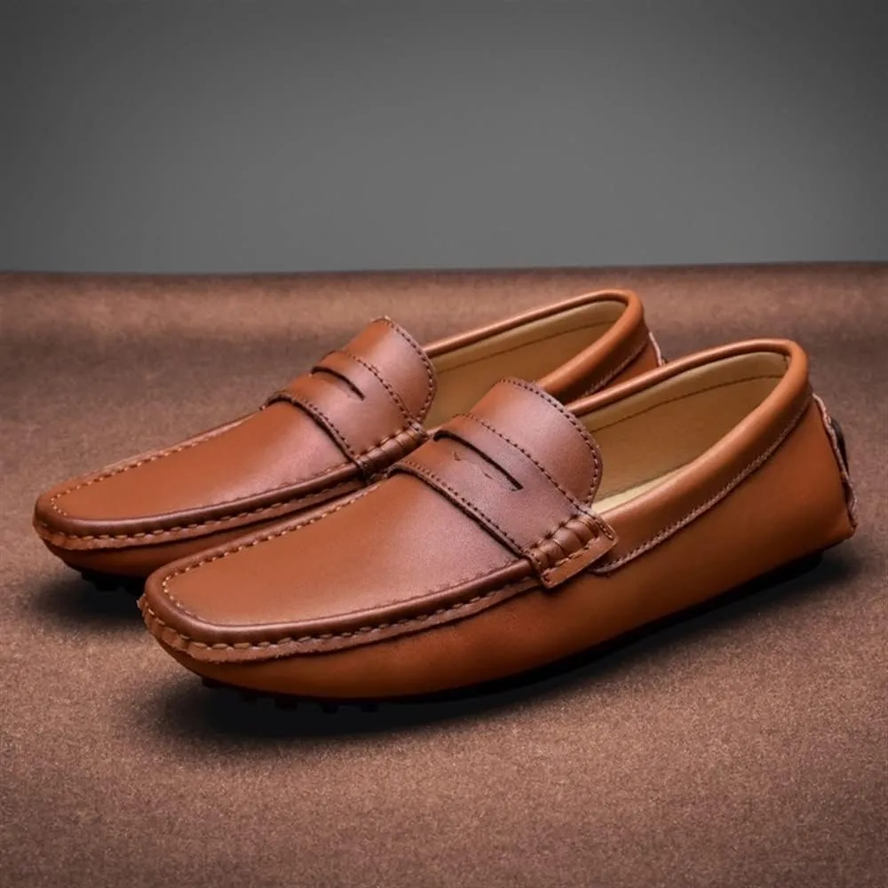 Men's Loafers Shoes Penny Loafers Simple Round Toe Vegan Leather Comfortable Lightweight Resistant Classic Slip On