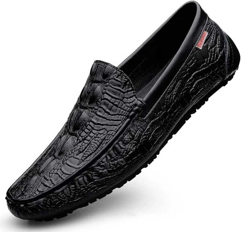 Men's Loafers Shoes Square Toe Crocodile Print Faux Leather Moccasins Shoes Comfortable Lightweight Anti-Slip Classic Slip-on