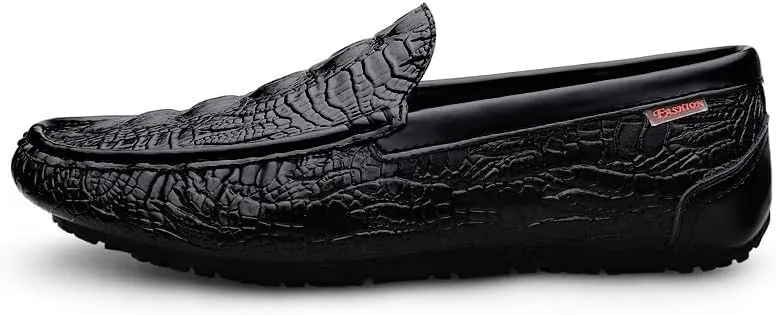 Men's Loafers Shoes Square Toe Crocodile Print Faux Leather Moccasins Shoes Comfortable Lightweight Anti-Slip Classic Slip-on