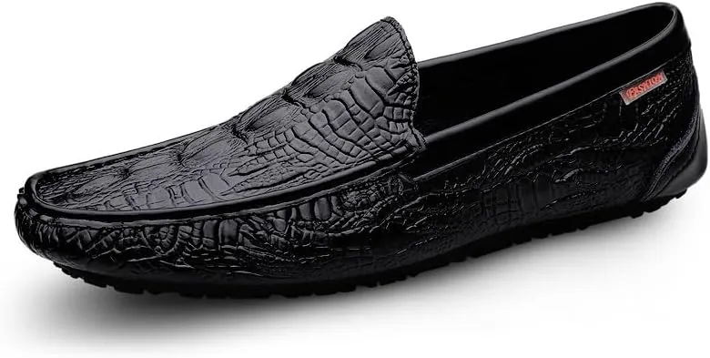 Men's Loafers Shoes Square Toe Crocodile Print Faux Leather Moccasins Shoes Comfortable Lightweight Anti-Slip Classic Slip-on