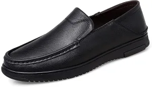 Men's Loafers Simple Round Toe Loafer Shoes Leather Flexible Anti-Slip Slip Resistant Classic Slip-on
