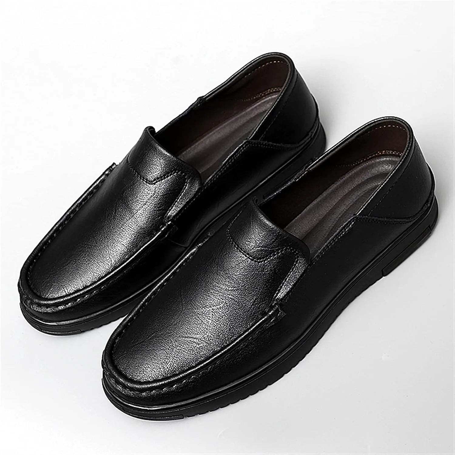 Men's Loafers Simple Round Toe Loafer Shoes Leather Flexible Anti-Slip Slip Resistant Classic Slip-on