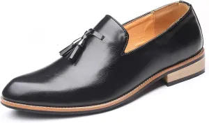 Mens Loafers Tassel Fringe Penny Loafers Round Toe Comfortable and Non-Slip Chunky Heel Casual Slip On Men Shoes for Driving Wedding Prom