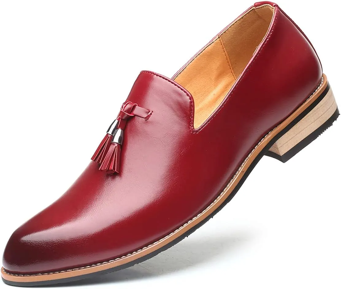 Mens Loafers Tassel Fringe Penny Loafers Round Toe Comfortable and Non-Slip Chunky Heel Casual Slip On Men Shoes for Driving Wedding Prom