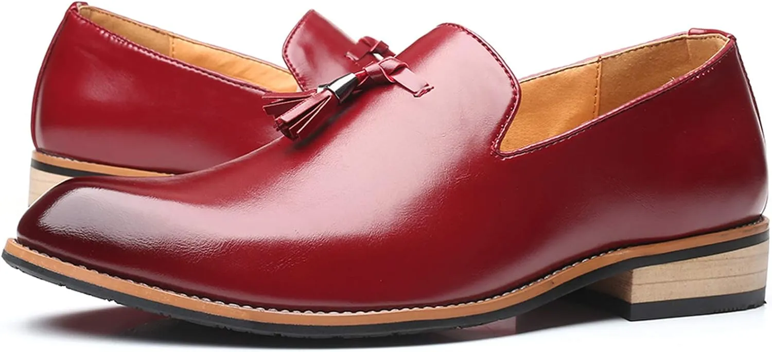 Mens Loafers Tassel Fringe Penny Loafers Round Toe Comfortable and Non-Slip Chunky Heel Casual Slip On Men Shoes for Driving Wedding Prom