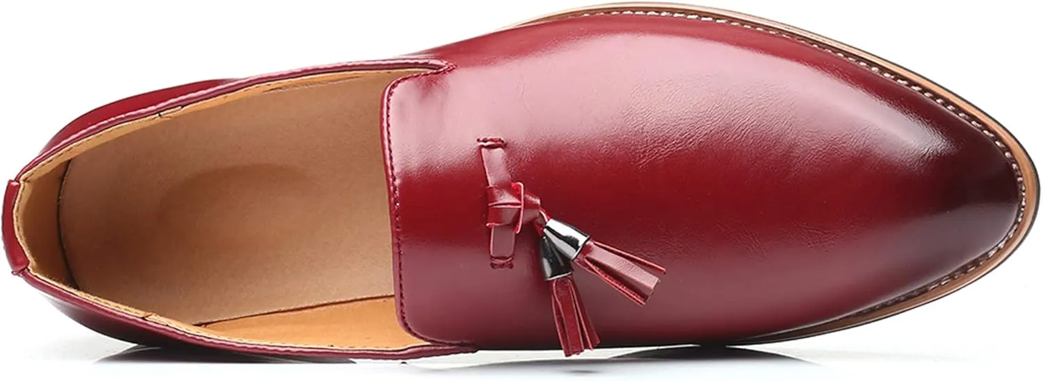 Mens Loafers Tassel Fringe Penny Loafers Round Toe Comfortable and Non-Slip Chunky Heel Casual Slip On Men Shoes for Driving Wedding Prom