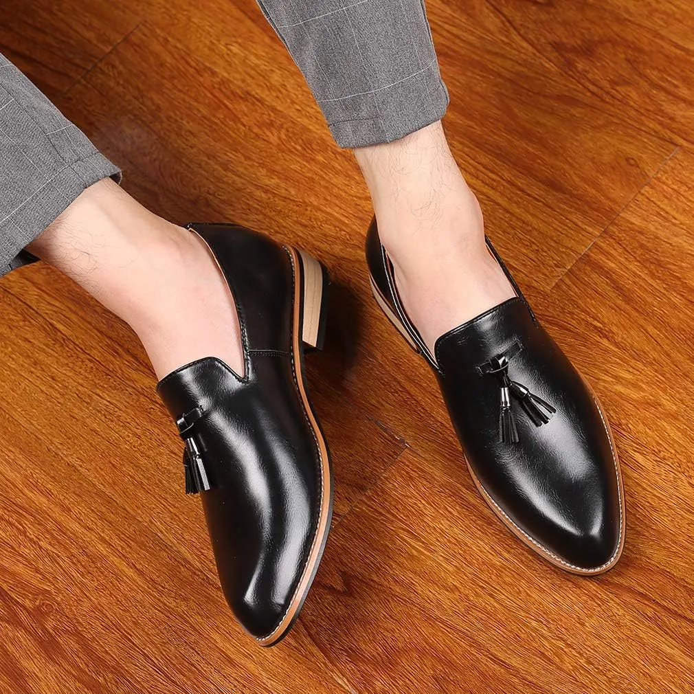 Mens Loafers Tassel Fringe Penny Loafers Round Toe Comfortable and Non-Slip Chunky Heel Casual Slip On Men Shoes for Driving Wedding Prom