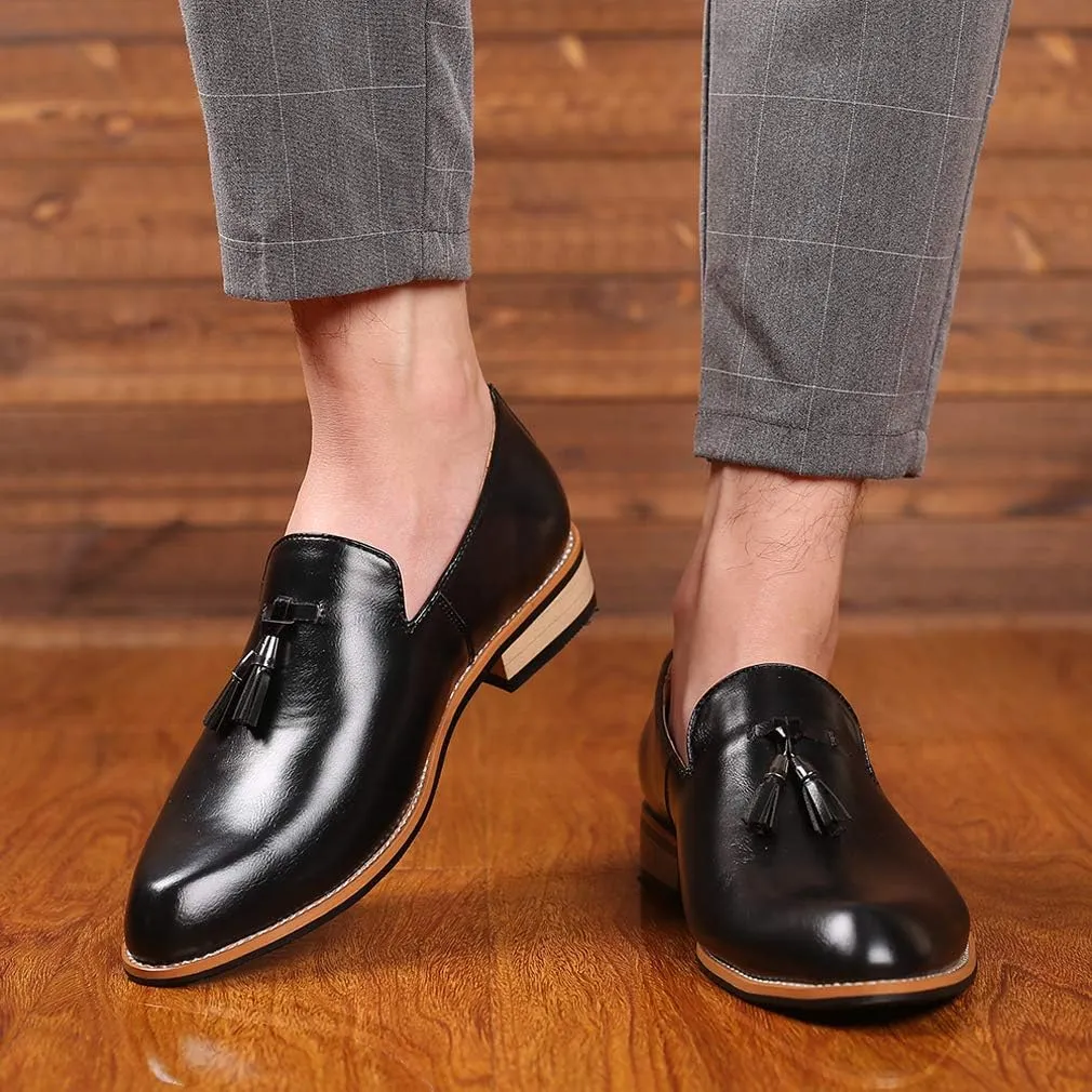 Mens Loafers Tassel Fringe Penny Loafers Round Toe Comfortable and Non-Slip Chunky Heel Casual Slip On Men Shoes for Driving Wedding Prom