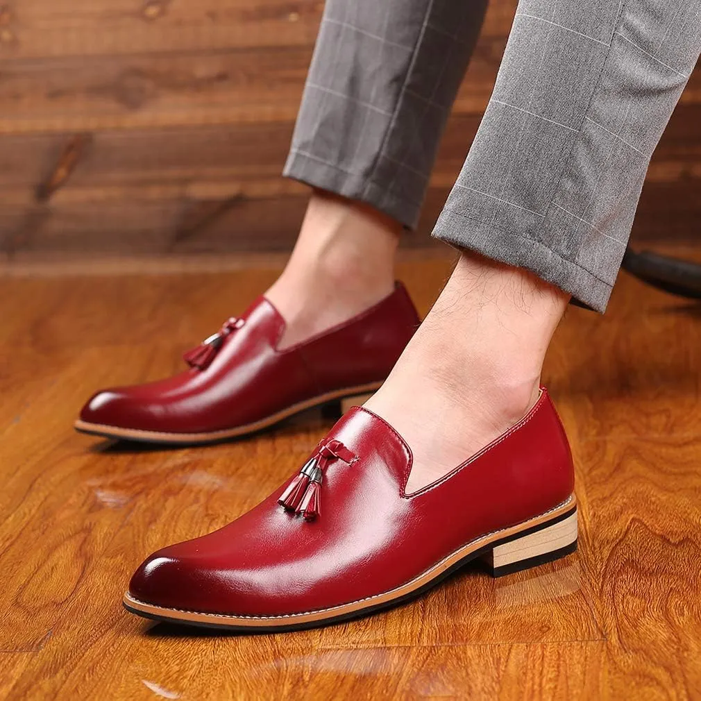 Mens Loafers Tassel Fringe Penny Loafers Round Toe Comfortable and Non-Slip Chunky Heel Casual Slip On Men Shoes for Driving Wedding Prom