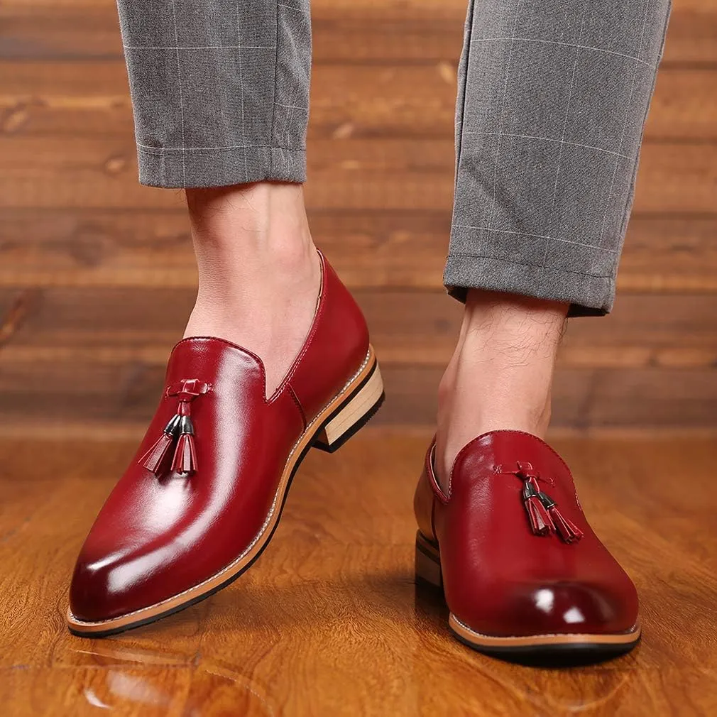 Mens Loafers Tassel Fringe Penny Loafers Round Toe Comfortable and Non-Slip Chunky Heel Casual Slip On Men Shoes for Driving Wedding Prom