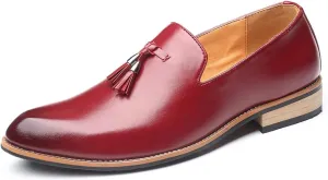 Mens Loafers Tassel Fringe Penny Loafers Round Toe Comfortable and Non-Slip Chunky Heel Casual Slip On Men Shoes for Driving Wedding Prom