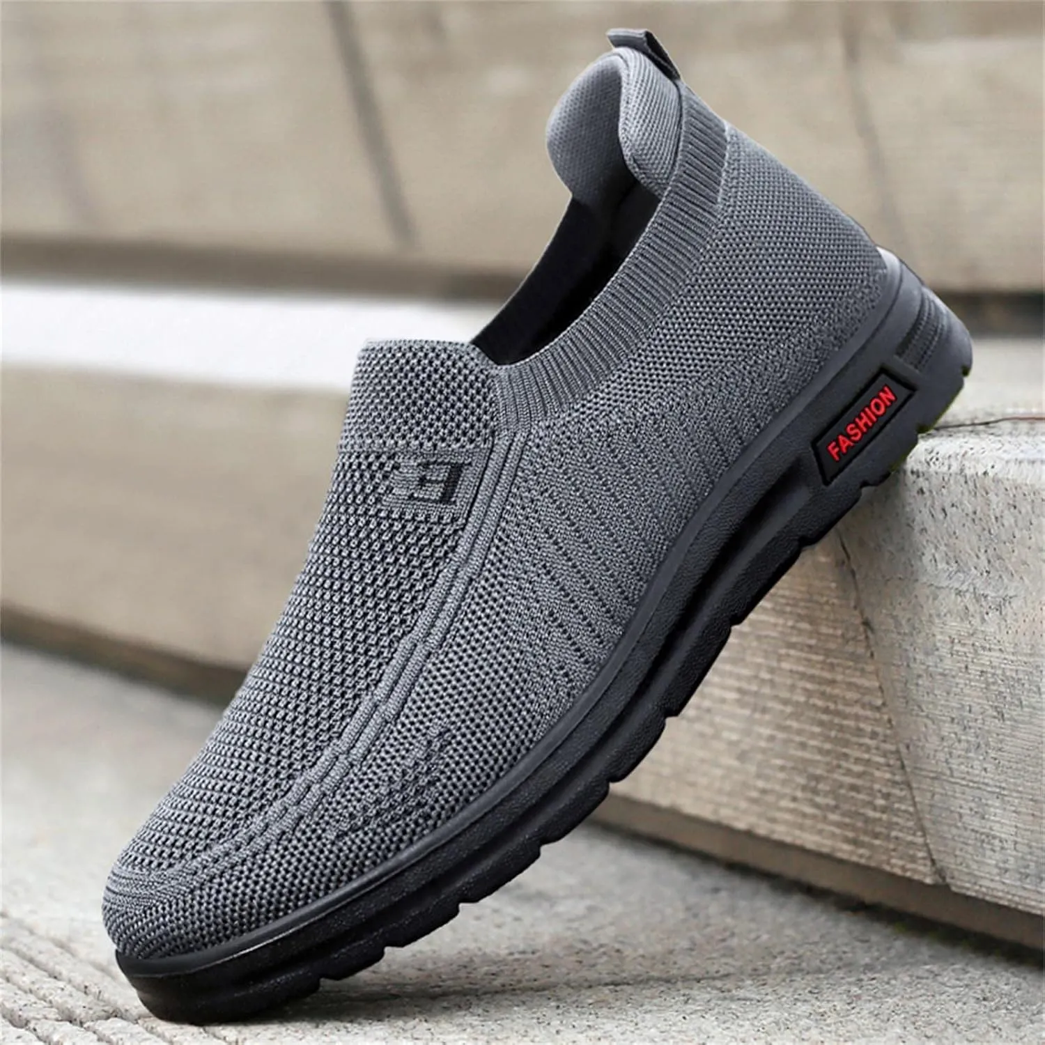 Mens Minimalist Shoes Breathable Fly Woven Mesh Shoes Soft Flat Bottom Sneakers Elderly Slip On Loafers