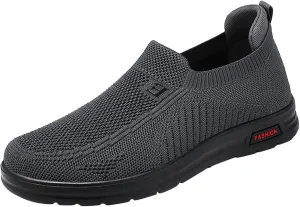 Mens Minimalist Shoes Breathable Fly Woven Mesh Shoes Soft Flat Bottom Sneakers Elderly Slip On Loafers