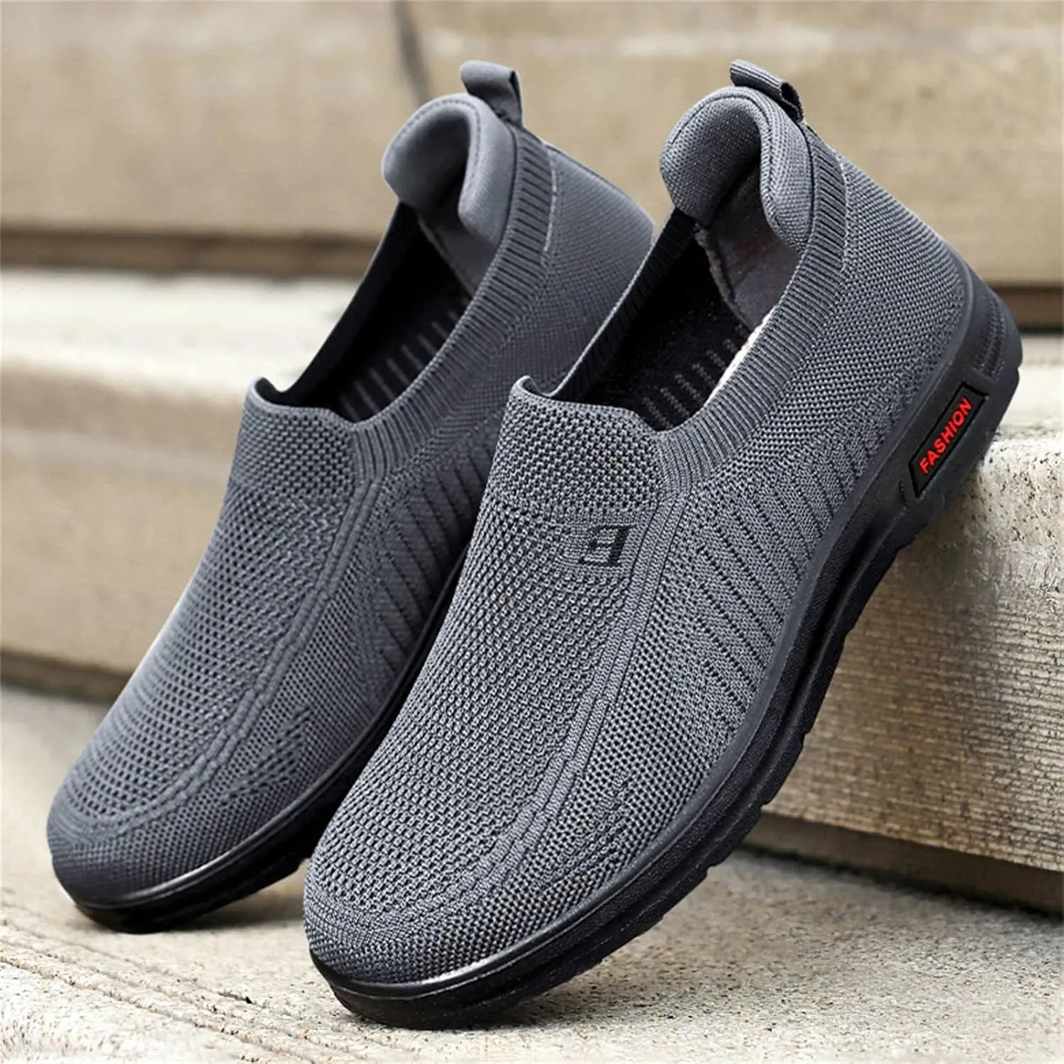Mens Minimalist Shoes Breathable Fly Woven Mesh Shoes Soft Flat Bottom Sneakers Elderly Slip On Loafers