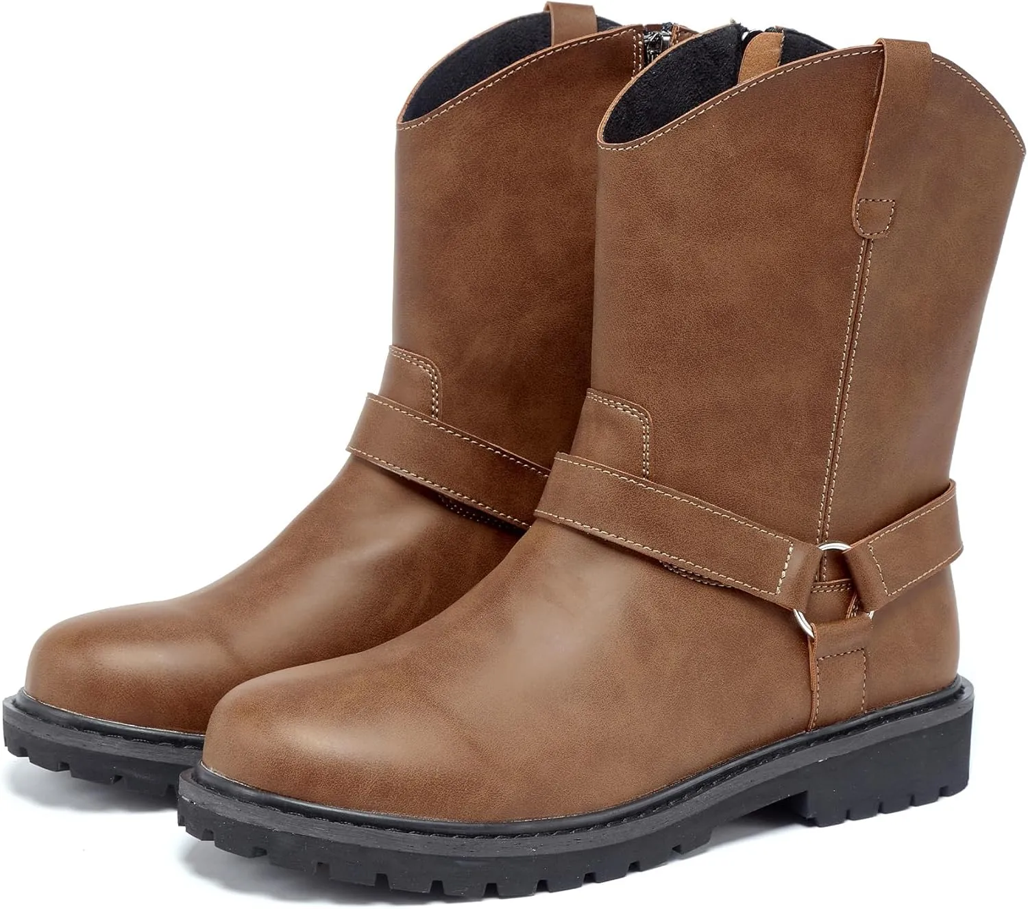 Men's Motorcycle Leather Boots - Black Waterproof Low Heeled Riding, Bicycle, Wide Calf Cowboy, and Hiking Boots