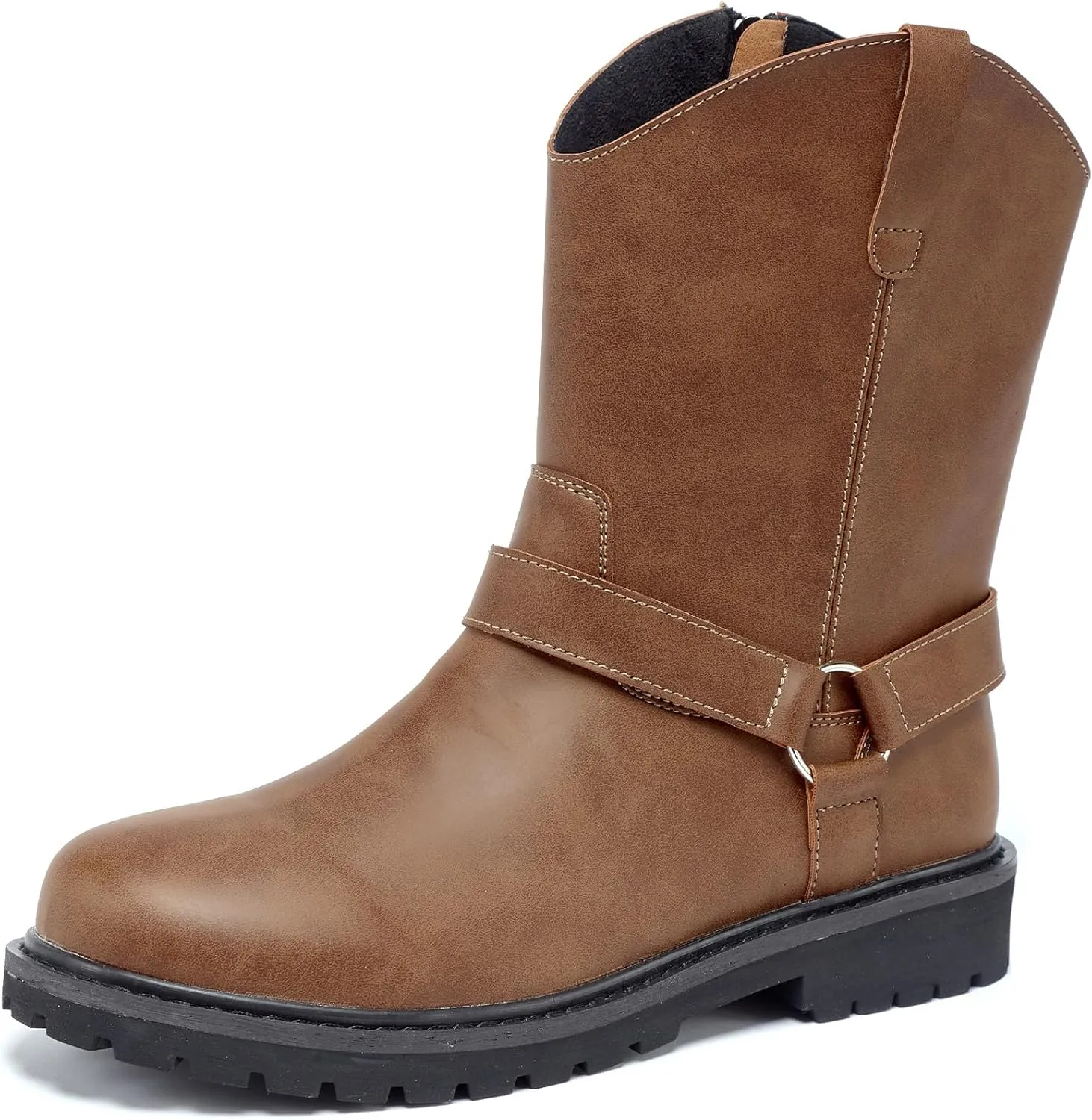 Men's Motorcycle Leather Boots - Black Waterproof Low Heeled Riding, Bicycle, Wide Calf Cowboy, and Hiking Boots