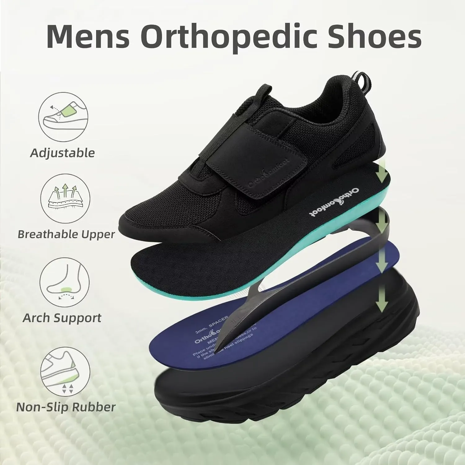 Men's Orthopedic Diabetic Wide Walking Shoes: Comfortable Plantar Fasciitis Shoes with Arch Support, Casual Adjustable Hammer Toes Swollen Slip On Loafers for Heel and Foot Pain Relief
