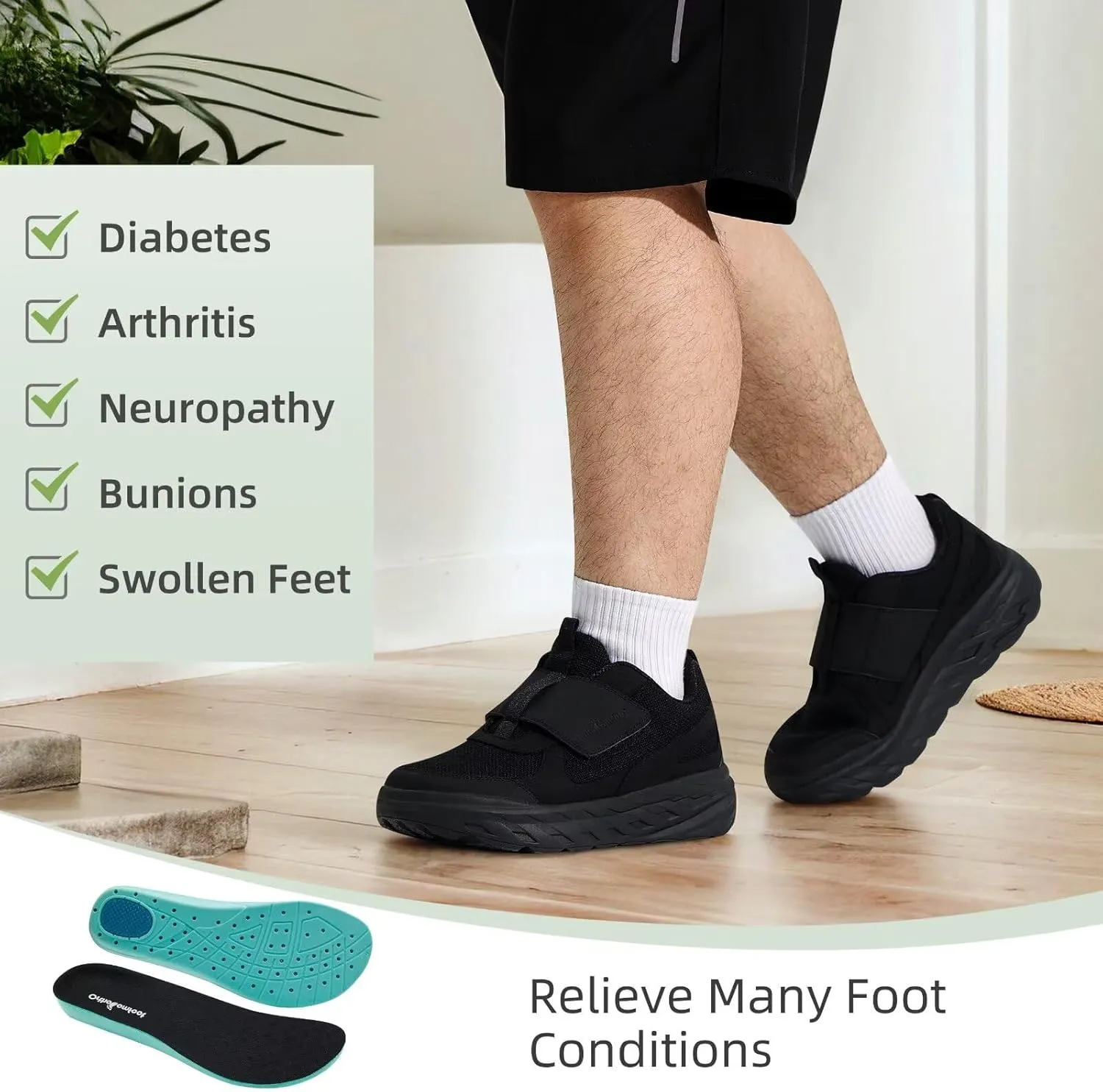 Men's Orthopedic Diabetic Wide Walking Shoes: Comfortable Plantar Fasciitis Shoes with Arch Support, Casual Adjustable Hammer Toes Swollen Slip On Loafers for Heel and Foot Pain Relief