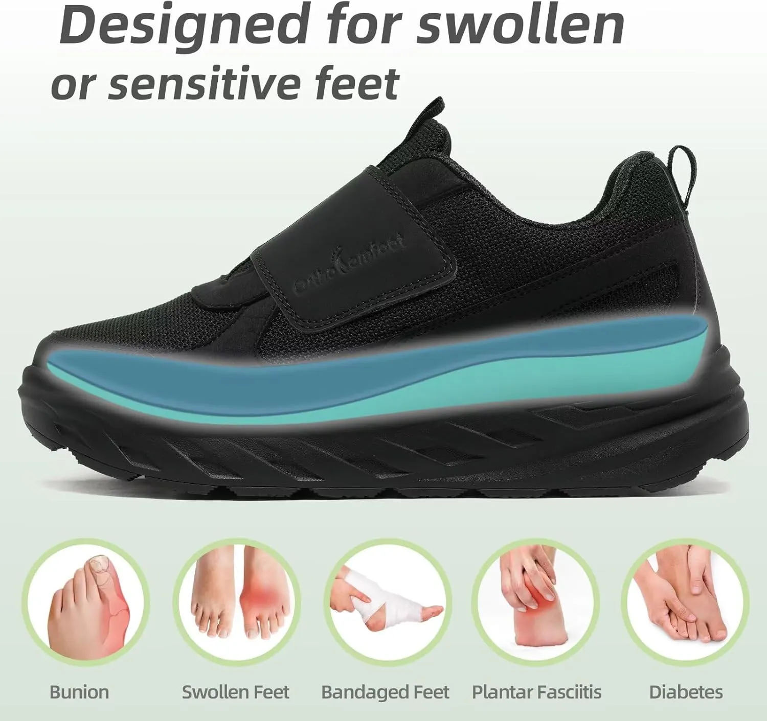 Men's Orthopedic Diabetic Wide Walking Shoes: Comfortable Plantar Fasciitis Shoes with Arch Support, Casual Adjustable Hammer Toes Swollen Slip On Loafers for Heel and Foot Pain Relief