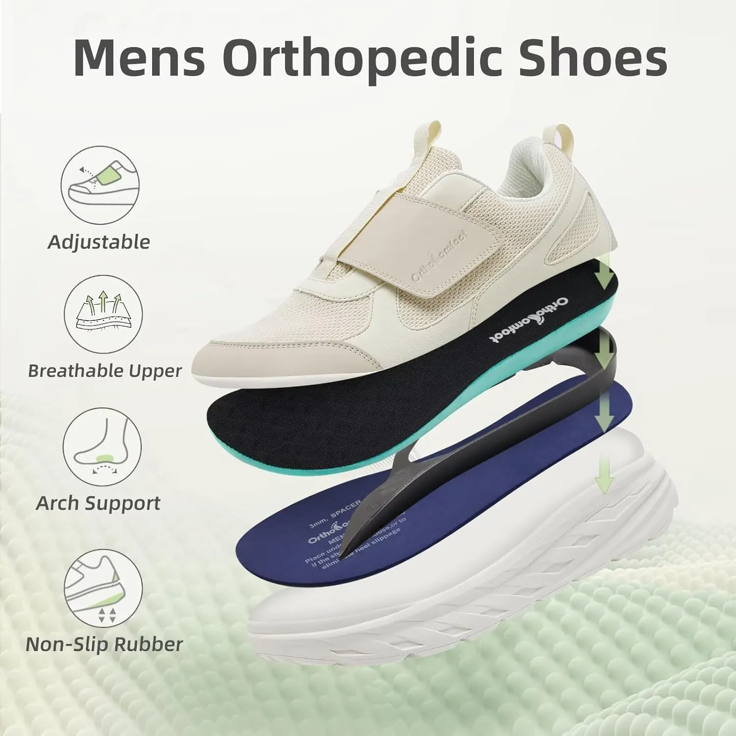 Men's Orthopedic Diabetic Wide Walking Shoes: Comfortable Plantar Fasciitis Shoes with Arch Support, Casual Adjustable Hammer Toes Swollen Slip On Loafers for Heel and Foot Pain Relief