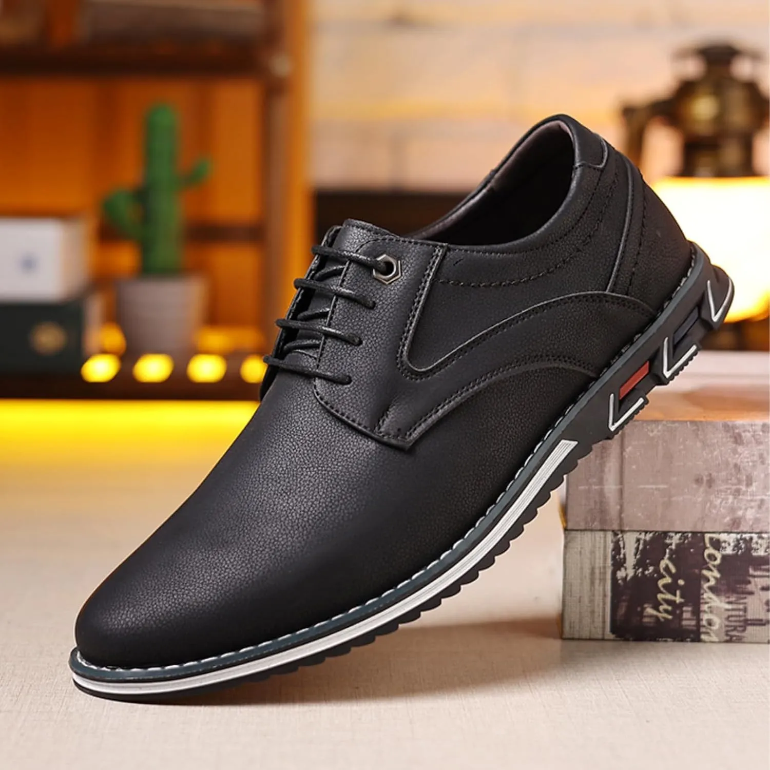 Men’s Oxford Dress Sneakers Casual Business Round Toe Flats Soft Linin Simple Lace-up Anti-Slip Loafers Shoes for Walk Driving Derby Orthopedic