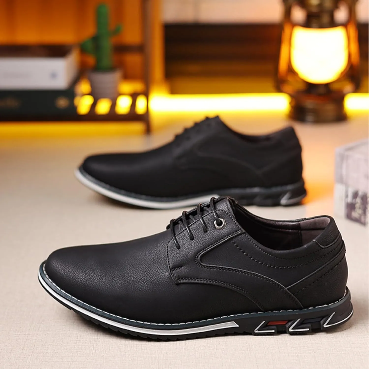 Men’s Oxford Dress Sneakers Casual Business Round Toe Flats Soft Linin Simple Lace-up Anti-Slip Loafers Shoes for Walk Driving Derby Orthopedic