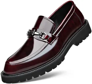 Men's Patent Leather Chunky Heel Penny Loafers Vintage Metal Decoration Slip-On Casual Formal Work Shoes Lug Sole Non-Slip Loafers