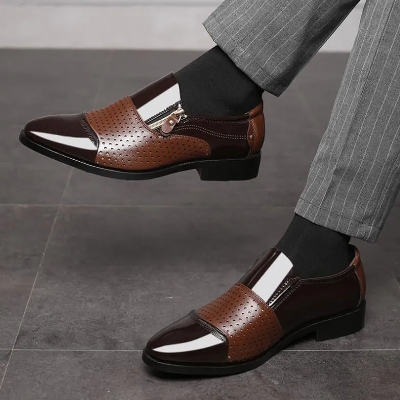 Men's Patent Leather Walking Dress Shoes Mens Retro Slip On Classic Formal Business Pointed Toe Oxfords Shoes