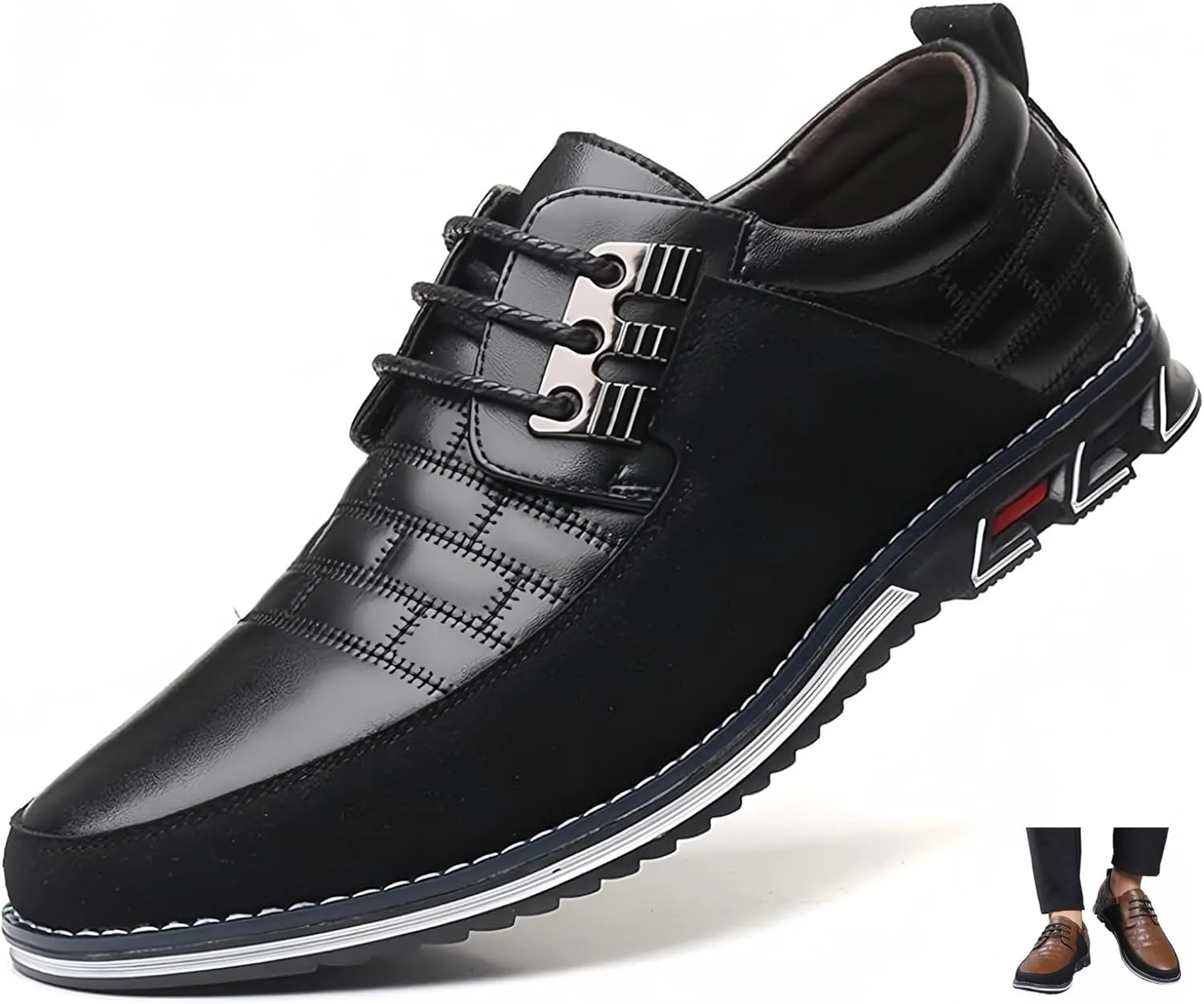 Men's Premium Leather Dress Shoes Comfort Business Casual Oxford Shoes Fashion Dress Sneakers Soft Loafers Derby Shoe for Office Working Walking Driving