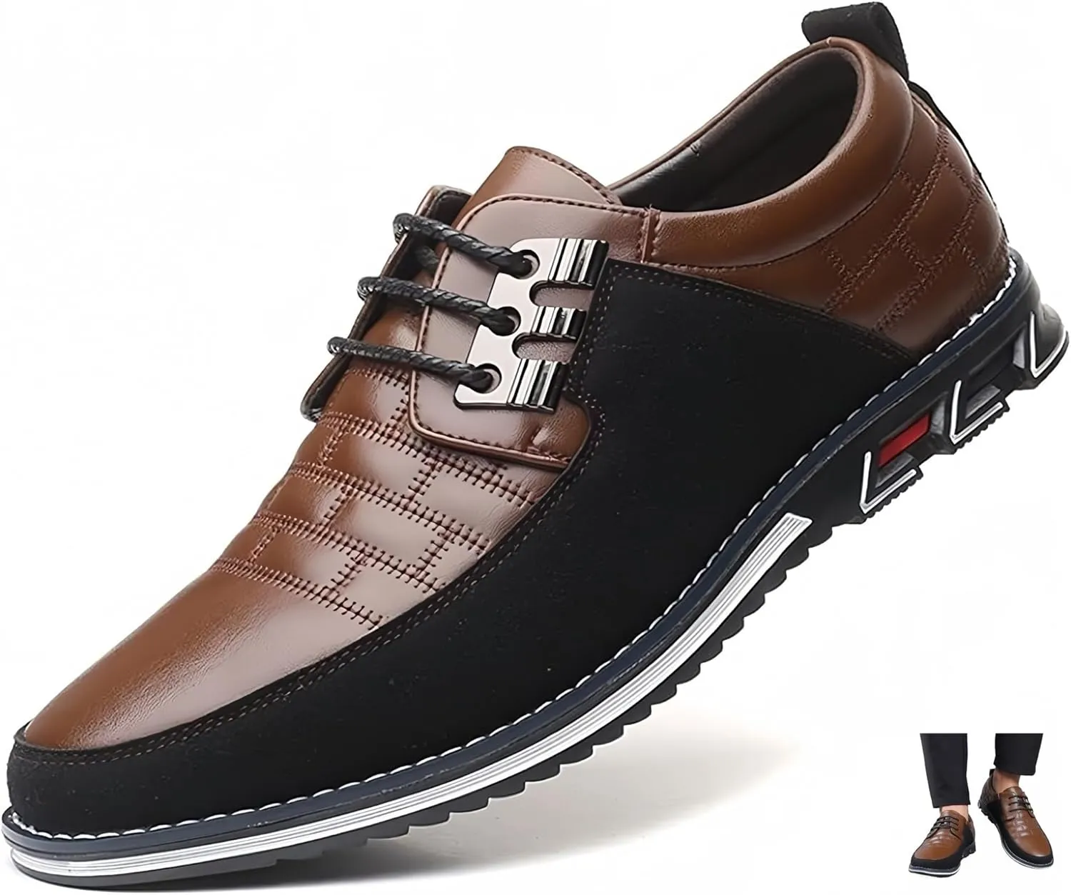 Men's Premium Leather Dress Shoes Comfort Business Casual Oxford Shoes Fashion Dress Sneakers Soft Loafers Derby Shoe for Office Working Walking Driving