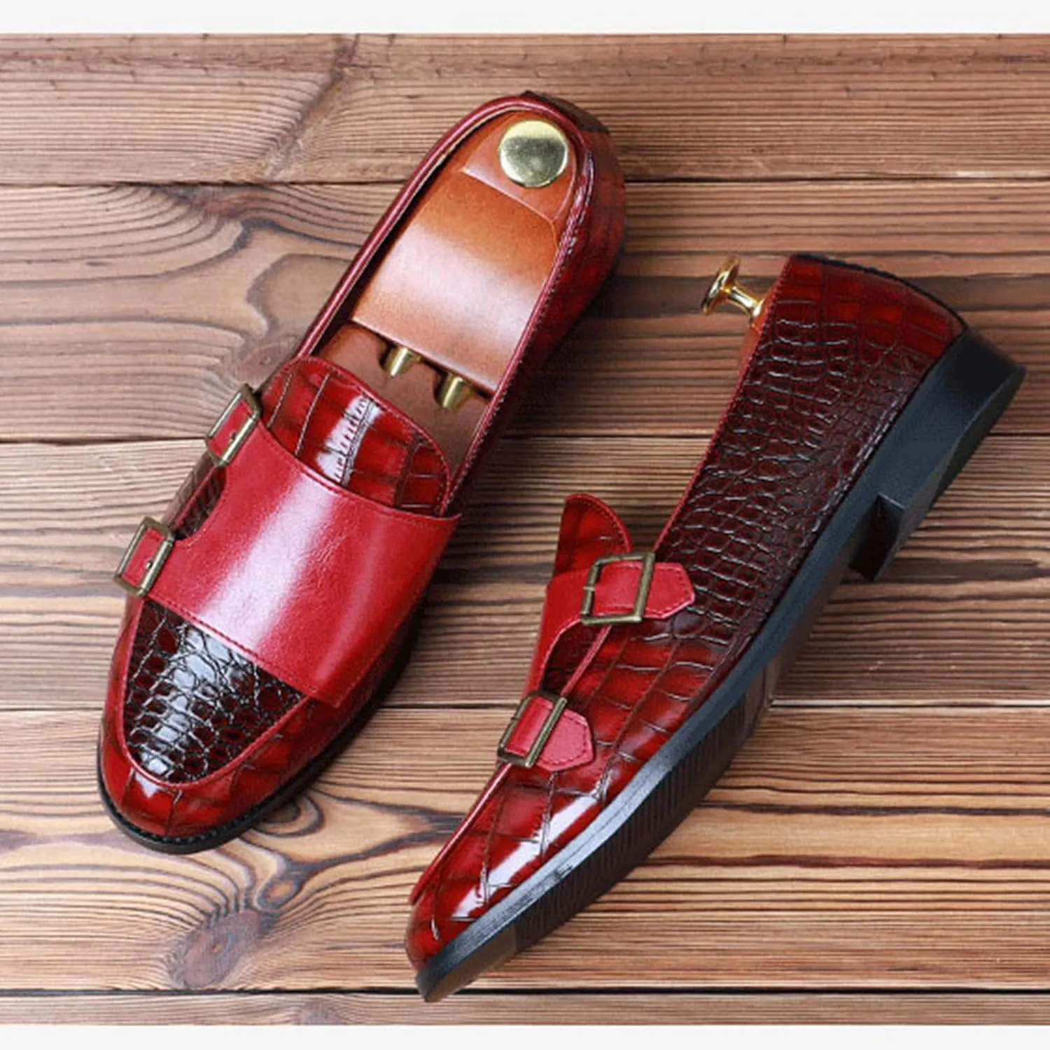 Mens PU Leather Loafers Crocodile Pattern Slip-On Dress Shoes for Men