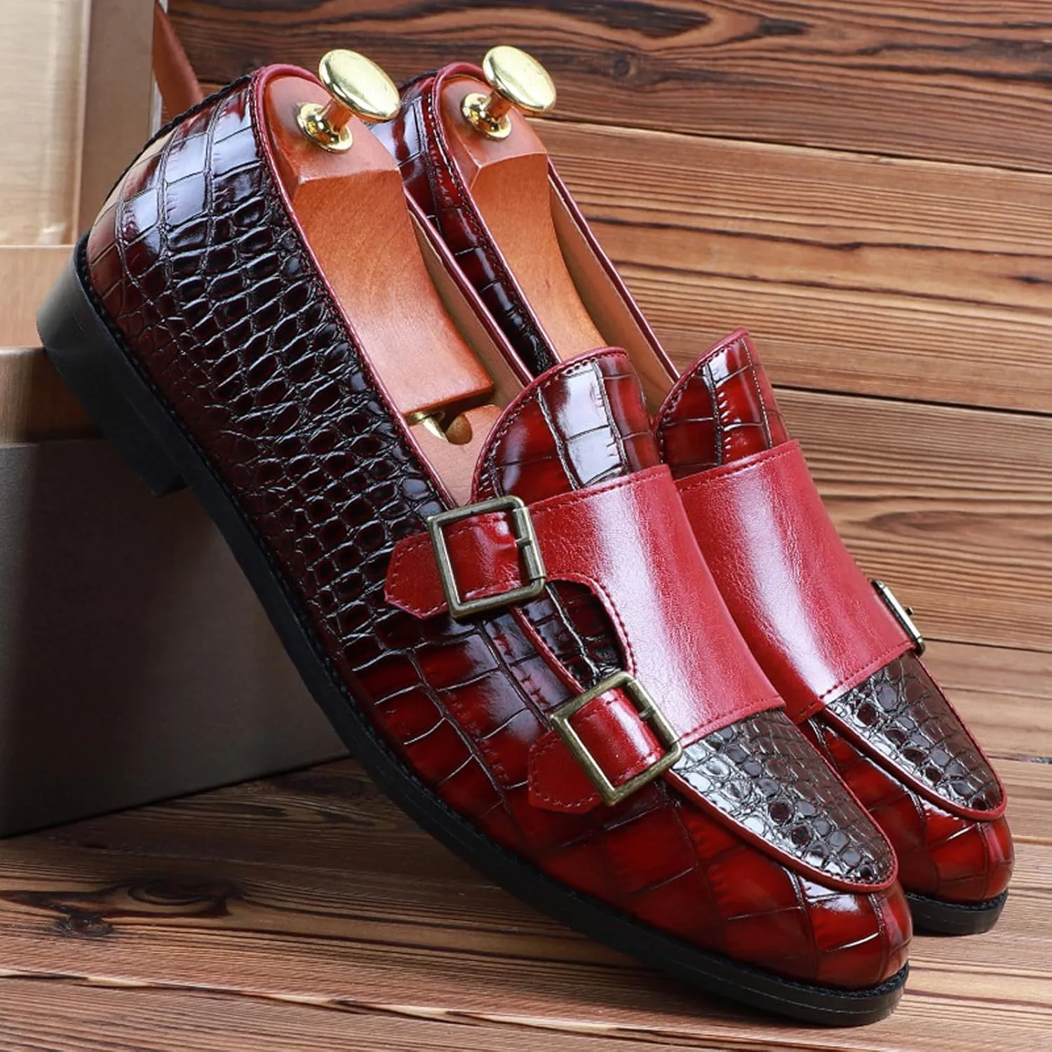 Mens PU Leather Loafers Crocodile Pattern Slip-On Dress Shoes for Men