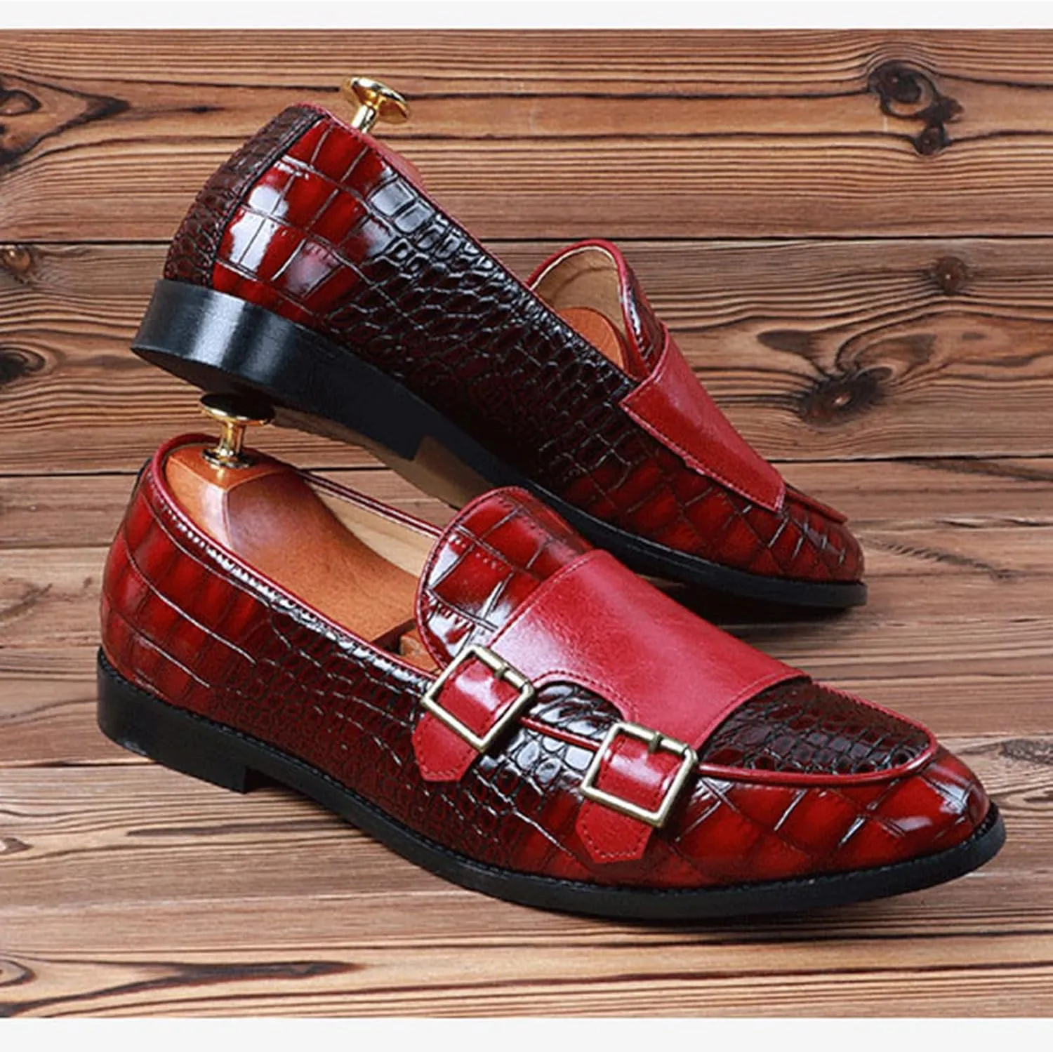 Mens PU Leather Loafers Crocodile Pattern Slip-On Dress Shoes for Men