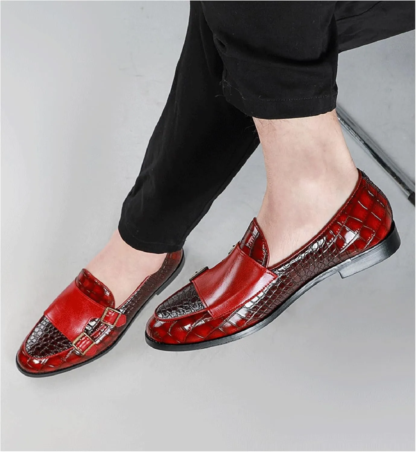 Mens PU Leather Loafers Crocodile Pattern Slip-On Dress Shoes for Men