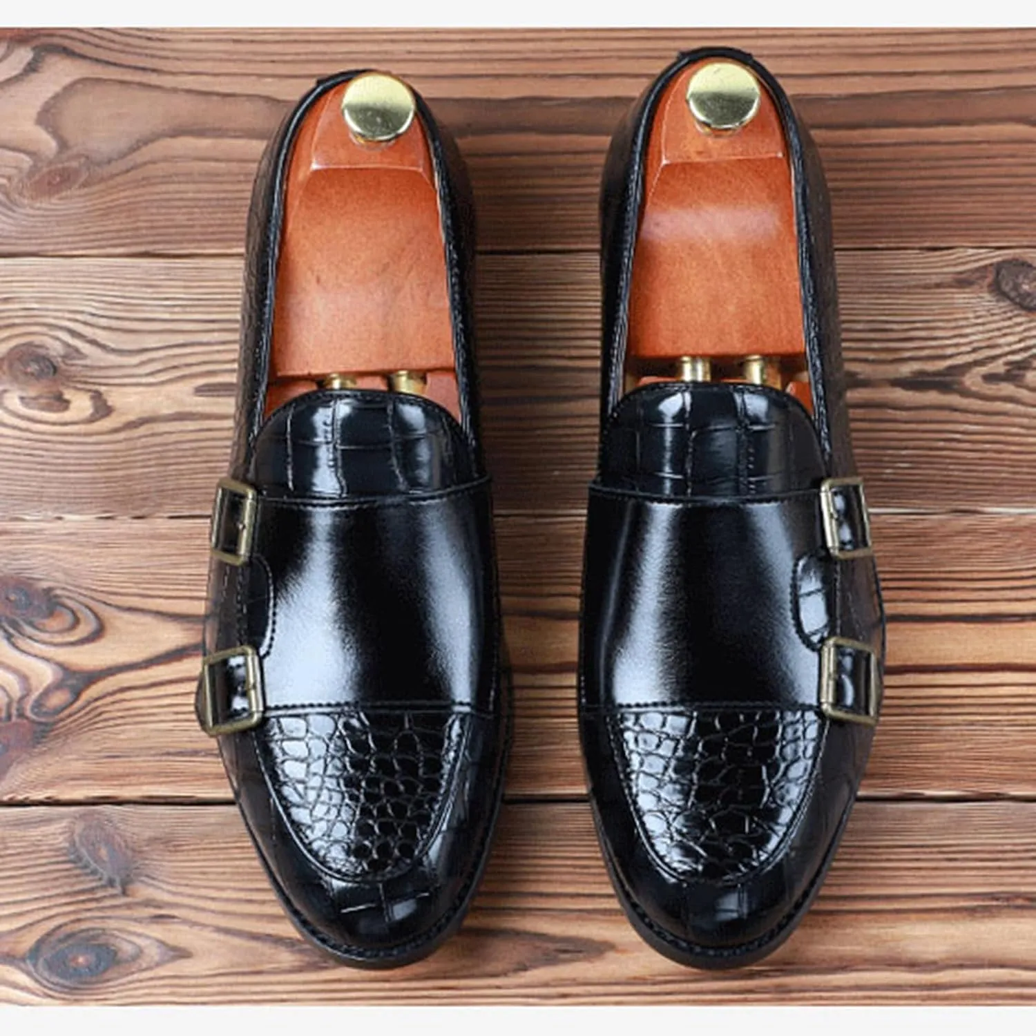 Mens PU Leather Loafers Crocodile Pattern Slip-On Dress Shoes for Men