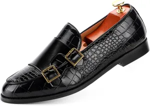 Mens PU Leather Loafers Crocodile Pattern Slip-On Dress Shoes for Men