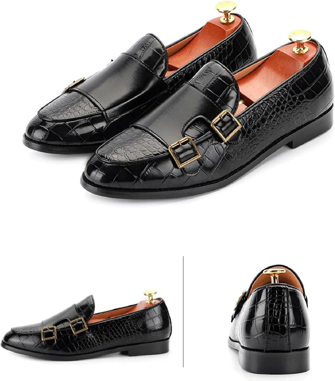 Mens PU Leather Loafers Crocodile Pattern Slip-On Dress Shoes for Men