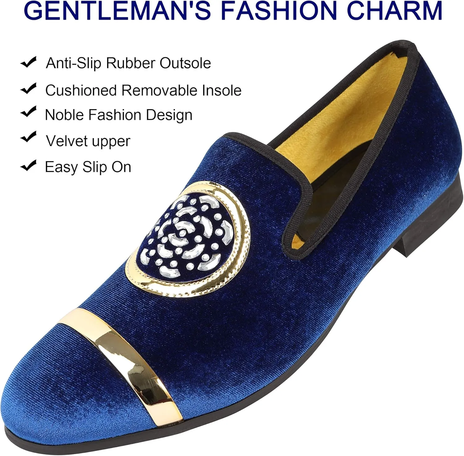 Mens Rhinestone Loafers Velvet Tuxedo Dress Shoes with Gold Plate Smoking Slippers Slip-On Penny Party Wedding Casual Shoes